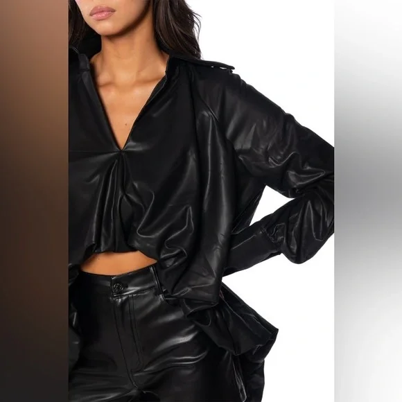 My Own Attitude Faux Leather High Low Blouse - Picture 4 of 4